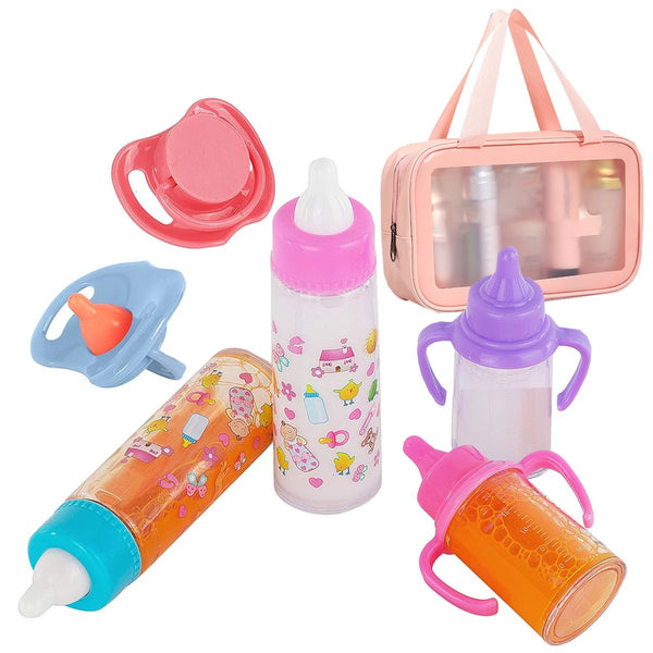 Pretend Play Magical Baby Doll Milk Feeder Bottles Toy Set For Girls - 7 Piece