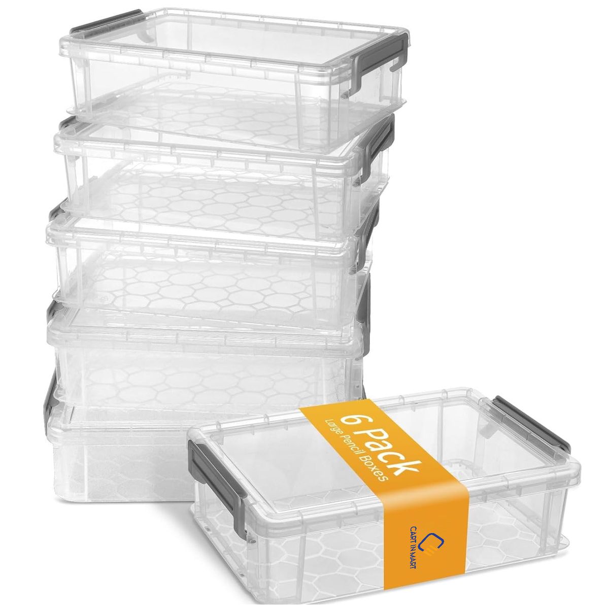 6 Pack Clear Large Pencil Box Multipurpose Craft Storage Organiser With Lid- Cart In Mart