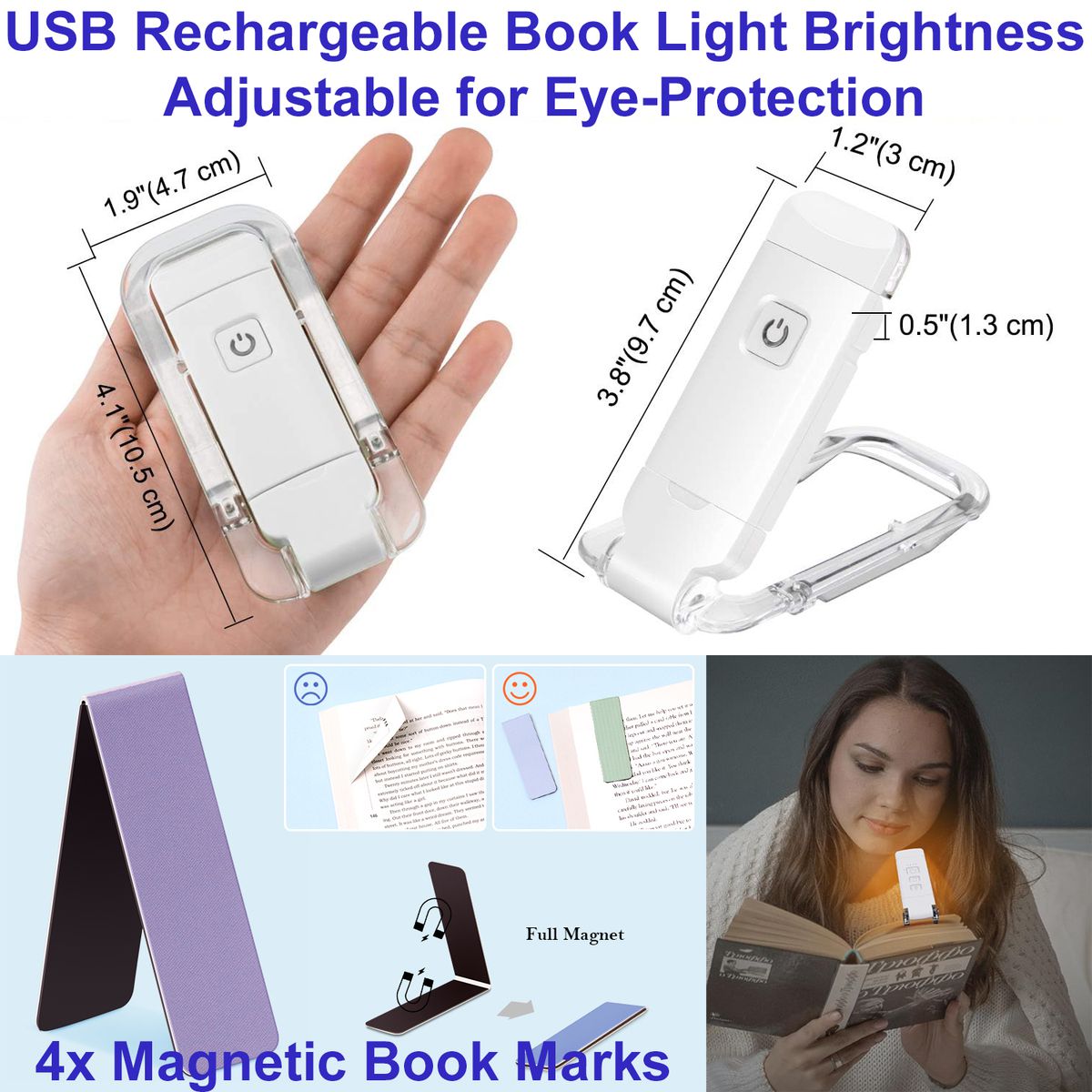 Cart In Mart USB Rechargeable Flexible LED Book Reading Light With 4x Magnetic Bookmarks