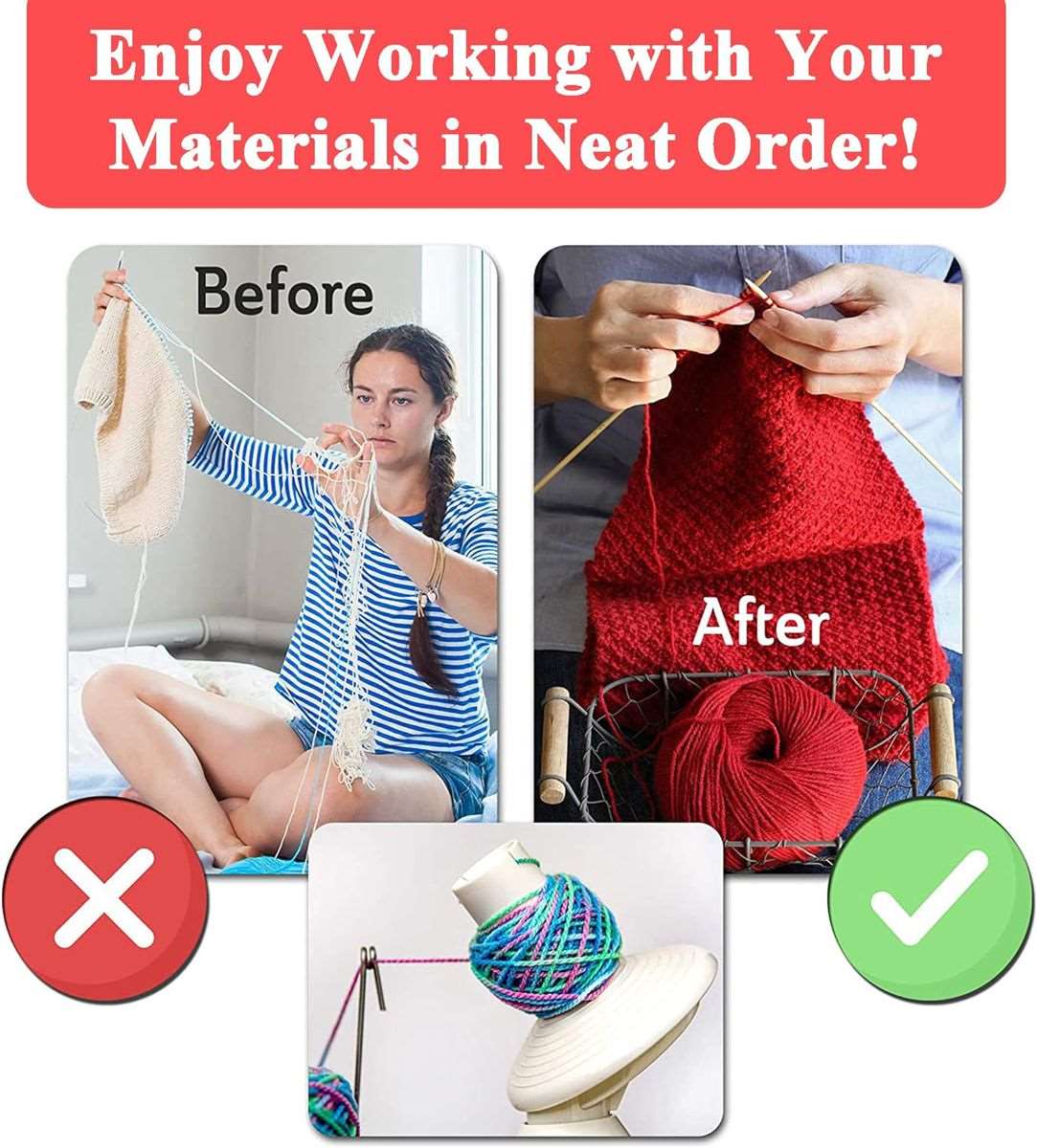 55 Piece Manual Yarn Ball Winder & Wool Stitch Knitting Needle Kit