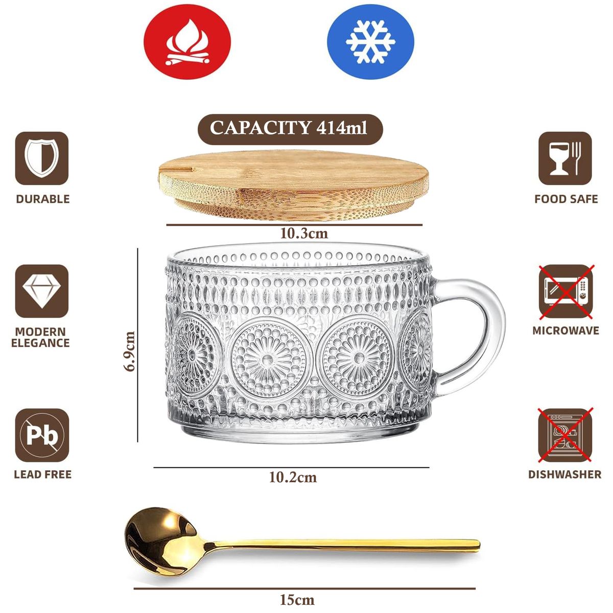 Cart In Mart 2 Pack Vintage Glass Coffee Mugs Overnight Oats Container Gift Set