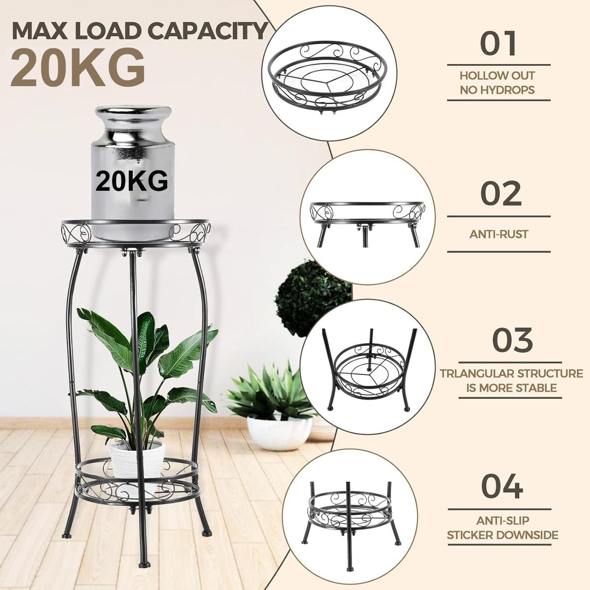 2 Tier Metal Plant Stand Indoor Outdoor 70cm High Flower Pot Display Holder | Cart In Mart