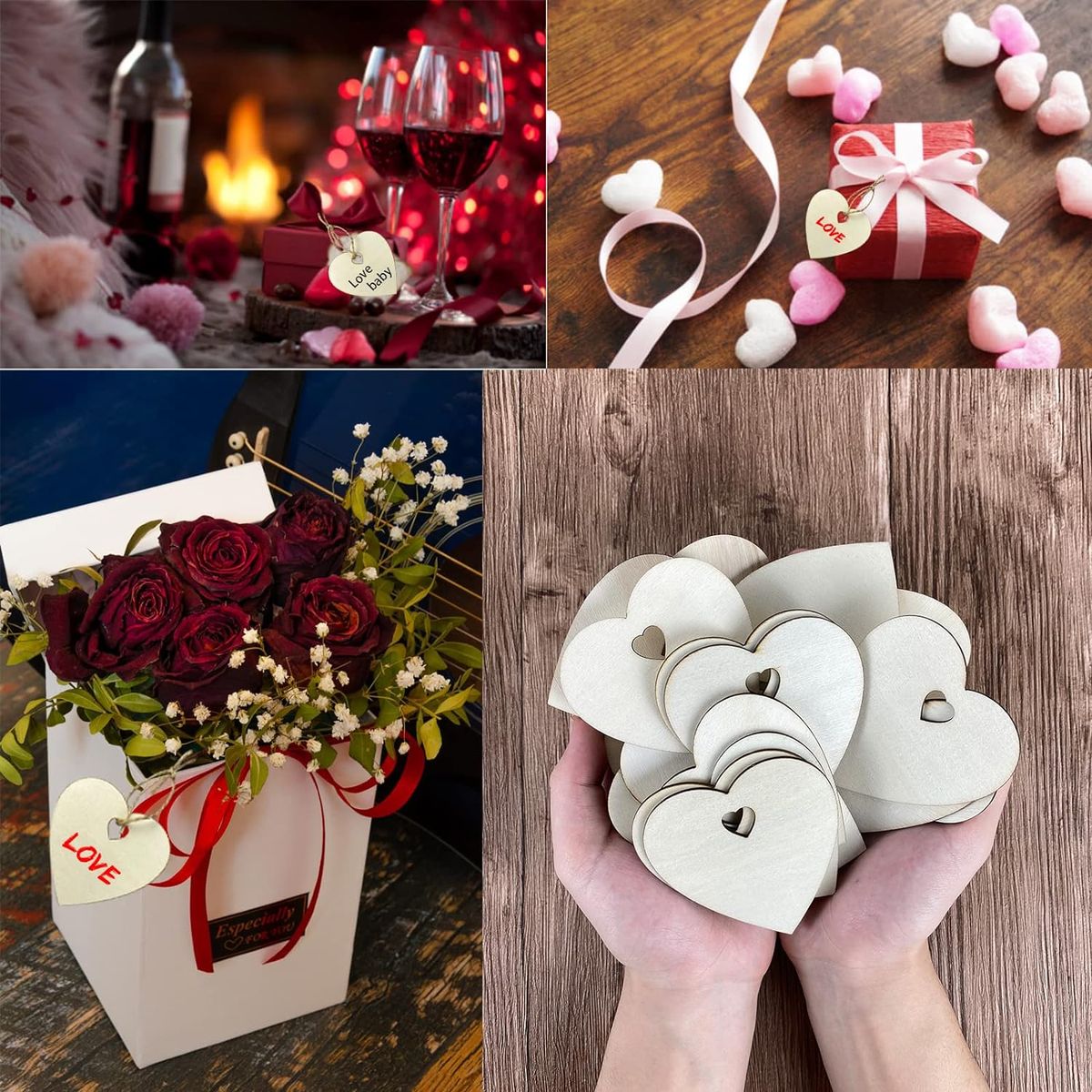 Cart In Mart 60Pcs Wooden Heart Blank Wood Slices Craft DIY