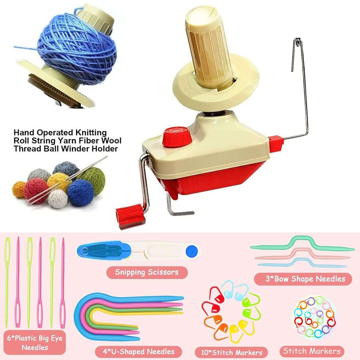 55 Piece Manual Yarn Ball Winder & Wool Stitch Knitting Needle Kit