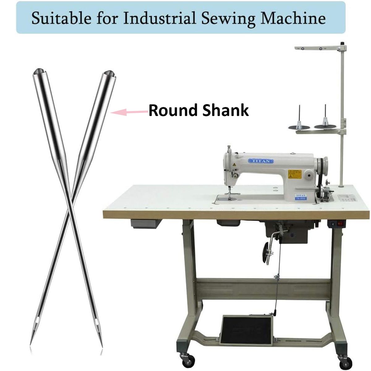 Cart In Mart 100 Pack Industrial Sewing Machine Needles 6 Sizes-Round Shank