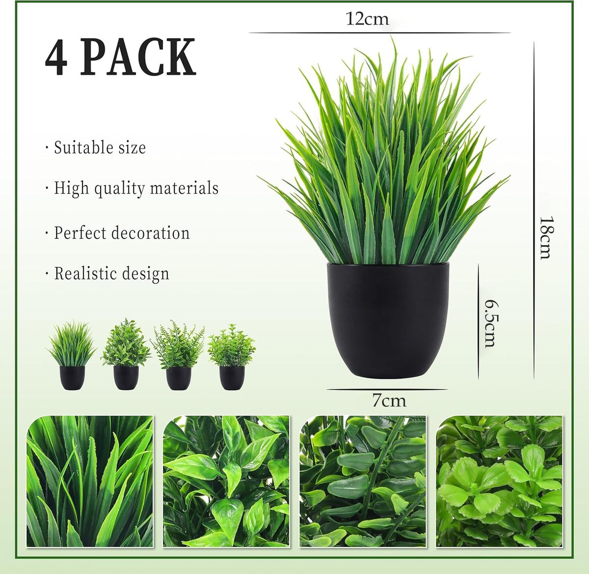 Cart In Mart 4 Pack Small Artificial Fake Faux Plants Potted Black For Home Office Decor- Cart In Mart