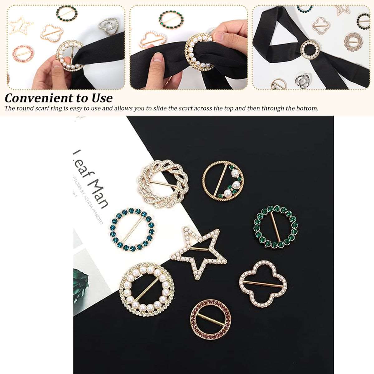 9 Pack T-Shirt Scarf Clips & Clothes Corner Knotted Button Pearl Rhinestone