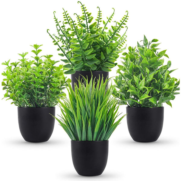 4 Pack Small Artificial Fake Faux Plants Potted Black For Home Office Decor- Cart In Mart