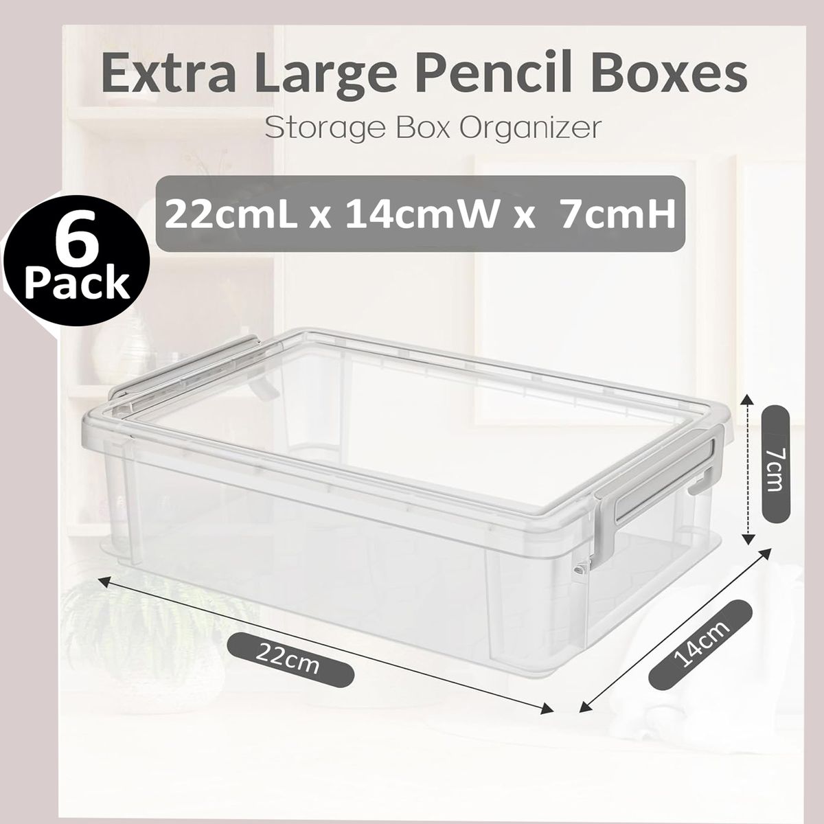 6 Pack Clear Large Pencil Box Multipurpose Craft Storage Organiser With Lid- Cart In Mart