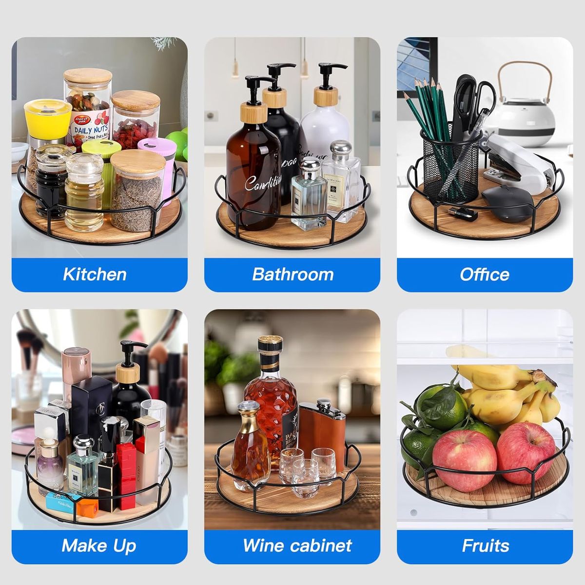 Lazy Susan Turntable Organiser For Cabinet-Farmhouse Walnut Wood -25cm