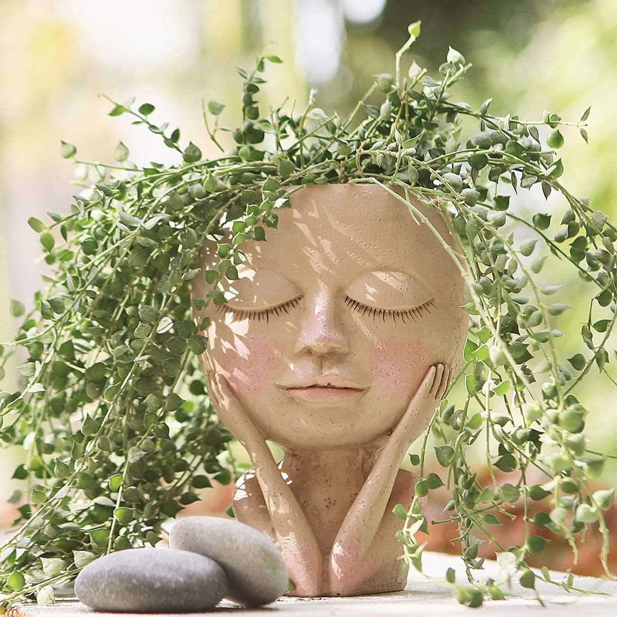 Face Flower Pot Resin Head Planter For Succulent Indoor Outdoor