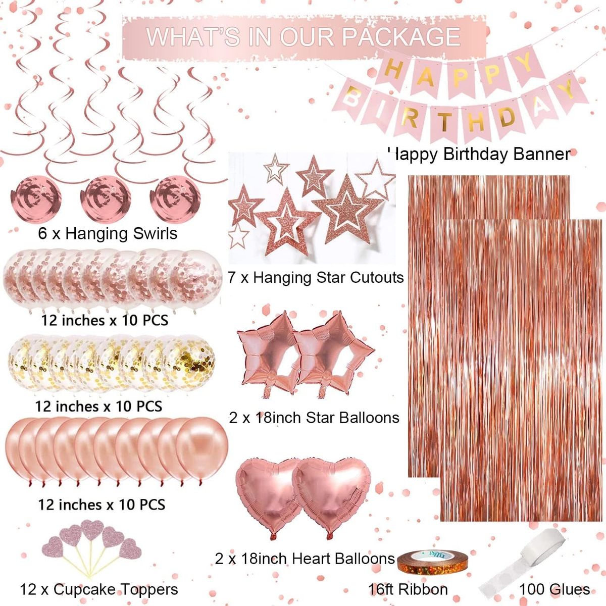 59Pcs Rose Gold Birthday Party Decoration Confetti Balloons Birthday Banner| Cart In Mart