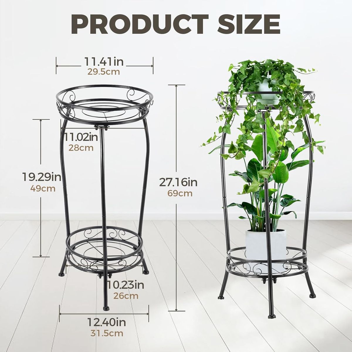 2 Tier Metal Plant Stand Indoor Outdoor 70cm High Flower Pot Display Holder | Cart In Mart