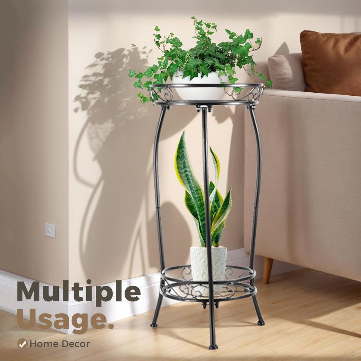 2 Tier Metal Plant Stand Indoor Outdoor 70cm High Flower Pot Display Holder | Cart In Mart