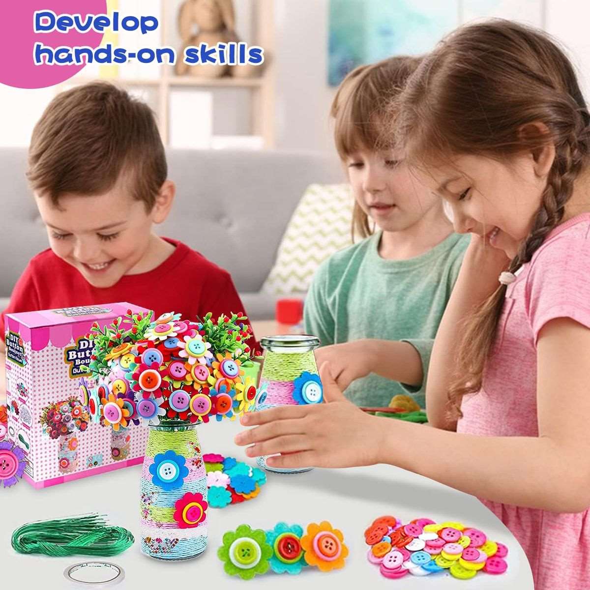 DIY Crafts For Girls- Make Your Own 2 Bouquet With Buttons & Felt Flowers