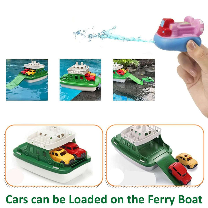 6 Piece Ferry Boat Bath Toys for Toddlers with Mini Cars & Boat Squirter