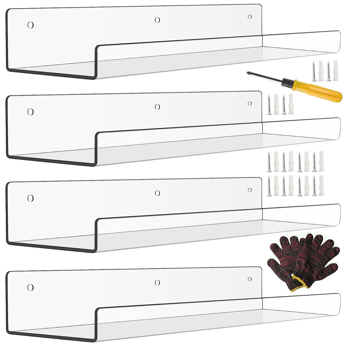 Cart In Mart 4 Pack Clear Acrylic Shelves For Wall Storage Decor DIY Floating Shelf