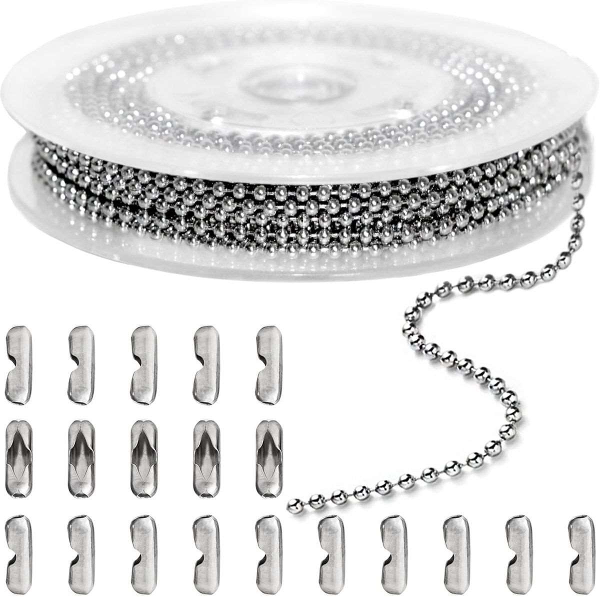33 Feet Stainless Steel Silver Ball Chains Necklace & Connector Clasps