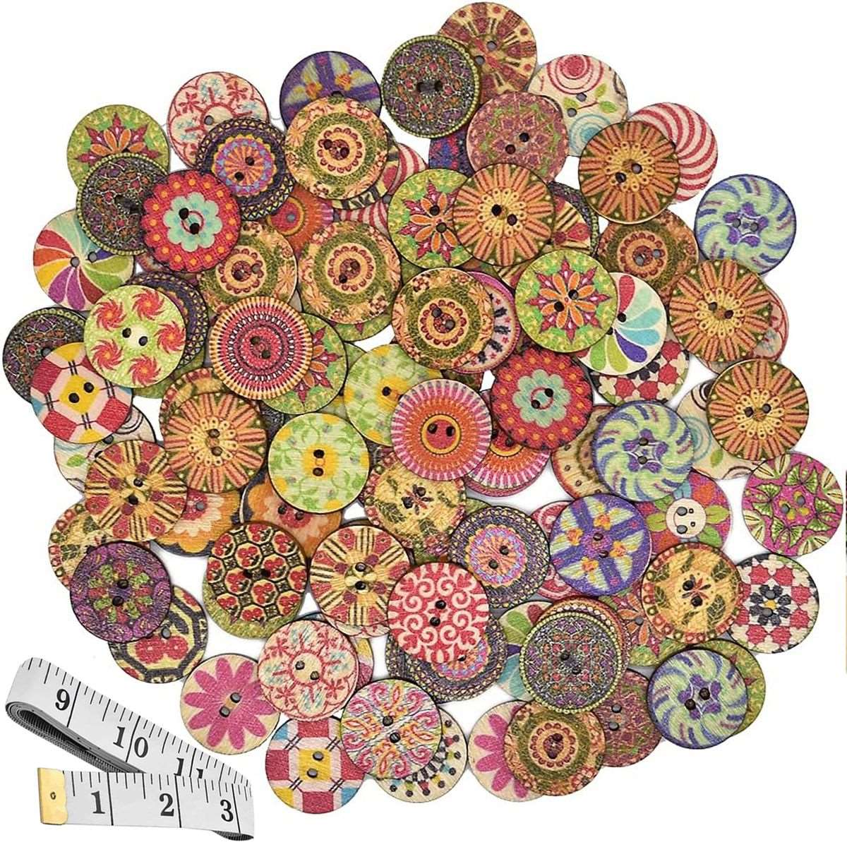 200 Pack Wooden Sewing Buttons Coconut Shell & Measuring Tape