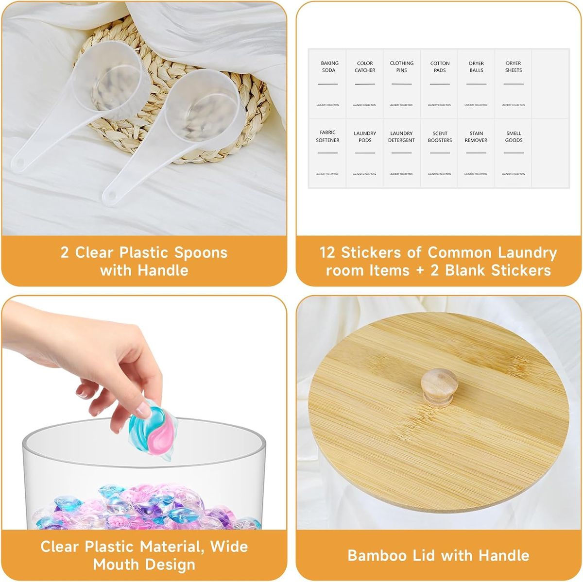 Cart In Mart Acrylic Jars and Dryer Sheet Holder With Bamboo Lids Laundry Room Organiser