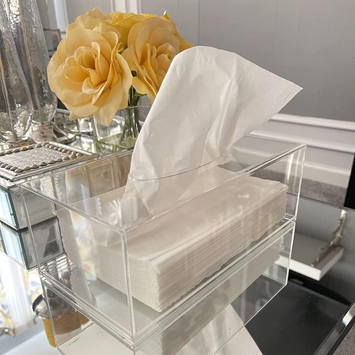 Cart In Mart 2 Pack Perspex Clear Acrylic Tissue Box Set with 100 Tissue Papers