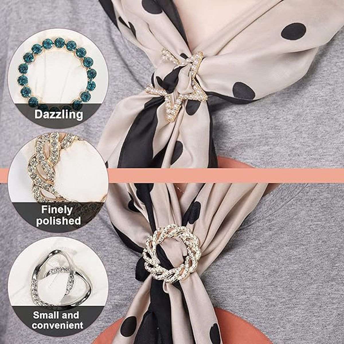 9 Pack T-Shirt Scarf Clips & Clothes Corner Knotted Button Pearl Rhinestone