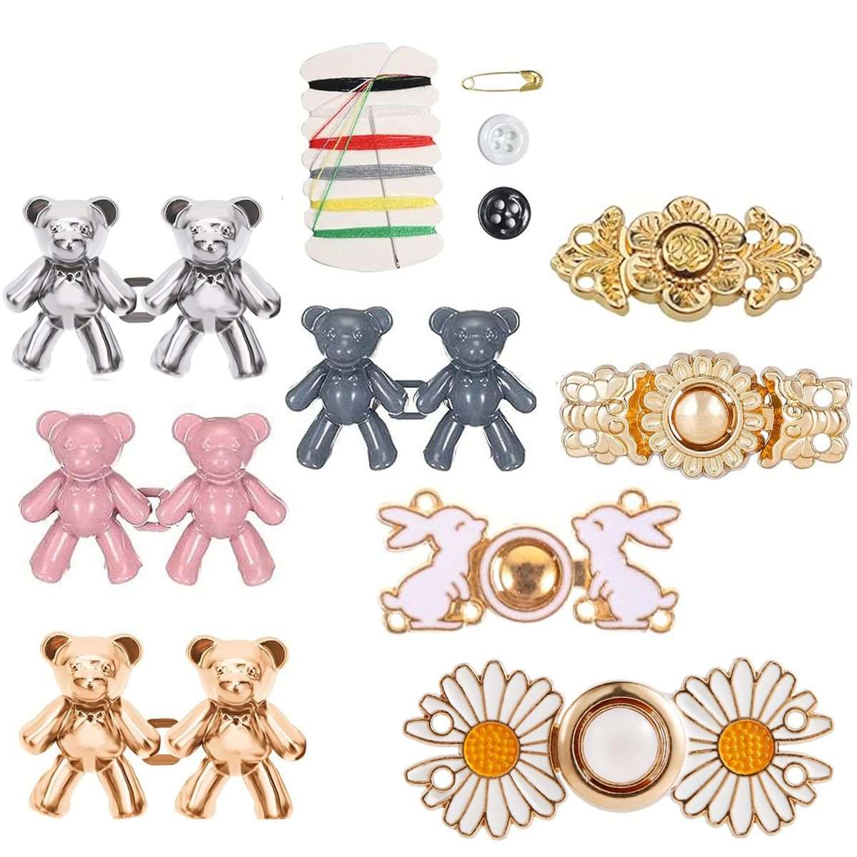8 Pairs Bear Jeans Pant Waist Tightener Adjustable Buttons Pins Clips