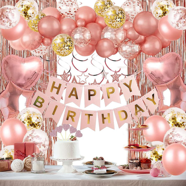 59Pcs Rose Gold Birthday Party Decoration Confetti Balloons Birthday Banner| Cart In Mart