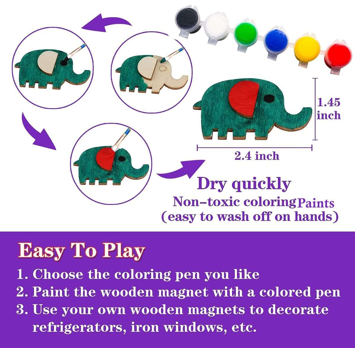 DIY Wooden Magnets Painting Art & Craft Kit Educational Toy For Kids
