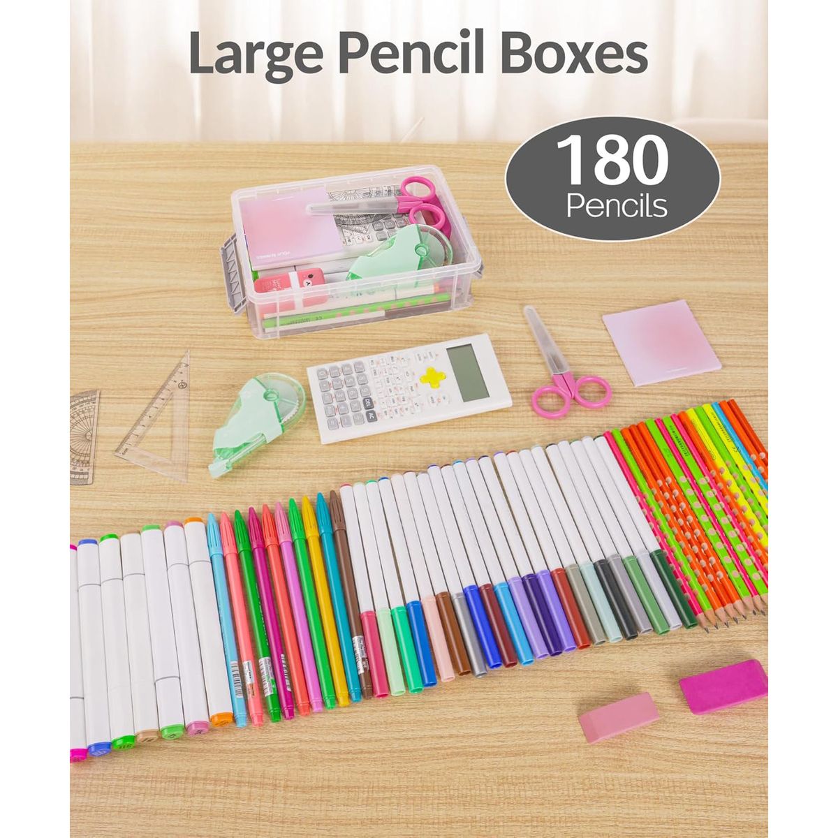 6 Pack Clear Large Pencil Box Multipurpose Craft Storage Organiser With Lid- Cart In Mart
