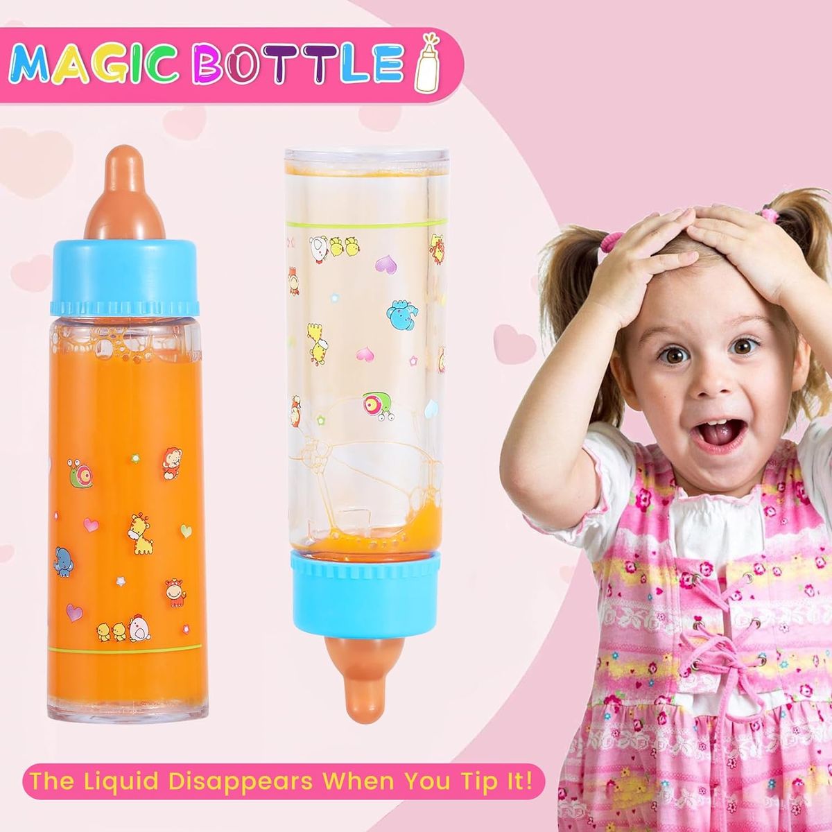 Cart In Mart Pretend Play Magical Baby Doll Milk Feeder Bottles Toy Set For Girls - 7 Piece