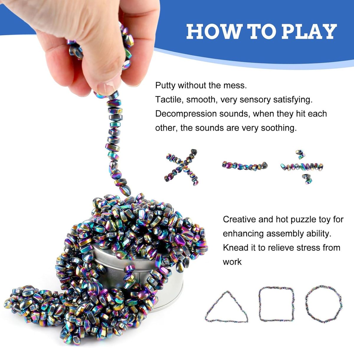 Cart In Mart | 500 Piece Ferrite Putty Fidget Toy Stones In Tin