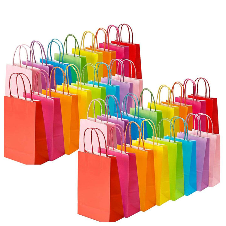 32 Pack Kraft Paper Gift Bags Bulk Party Favour In 8 Colours -Small
