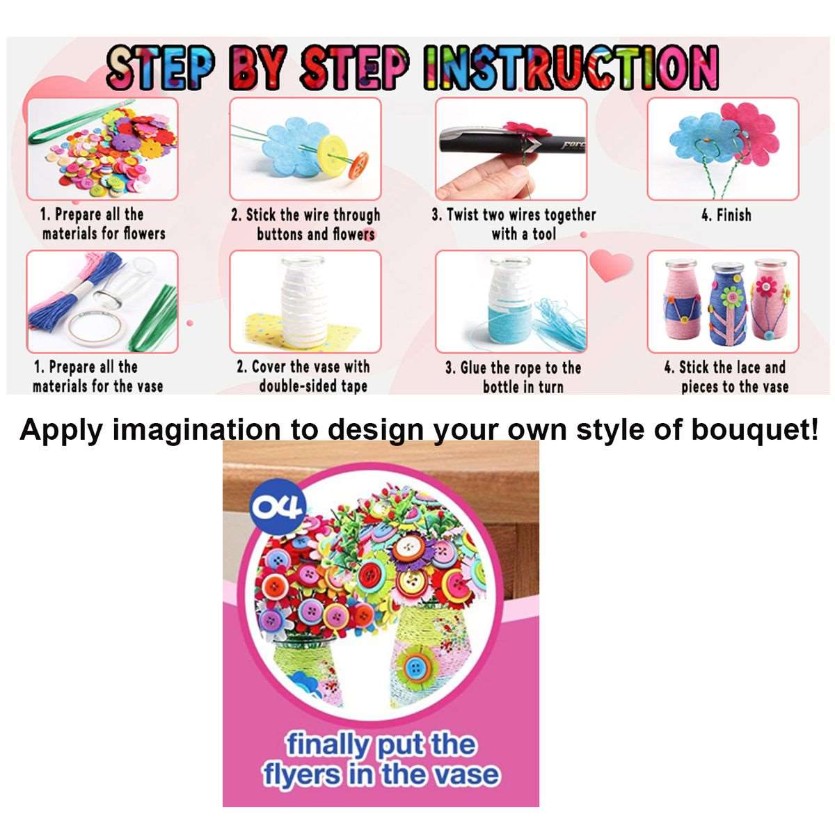DIY Crafts For Girls- Make Your Own 2 Bouquet With Buttons & Felt Flowers
