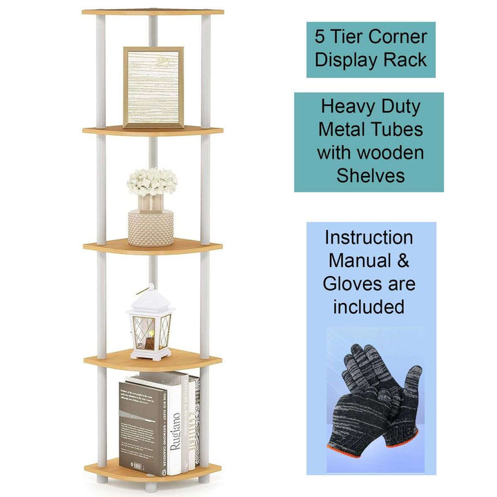 5 Tier Corner Shelf Plant Display Stand Shelves- Beech White
