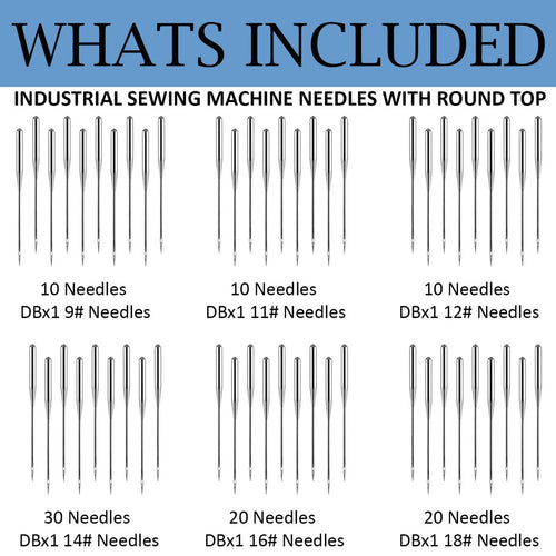 Cart In Mart 100 Pack Industrial Sewing Machine Needles 6 Sizes-Round Shank