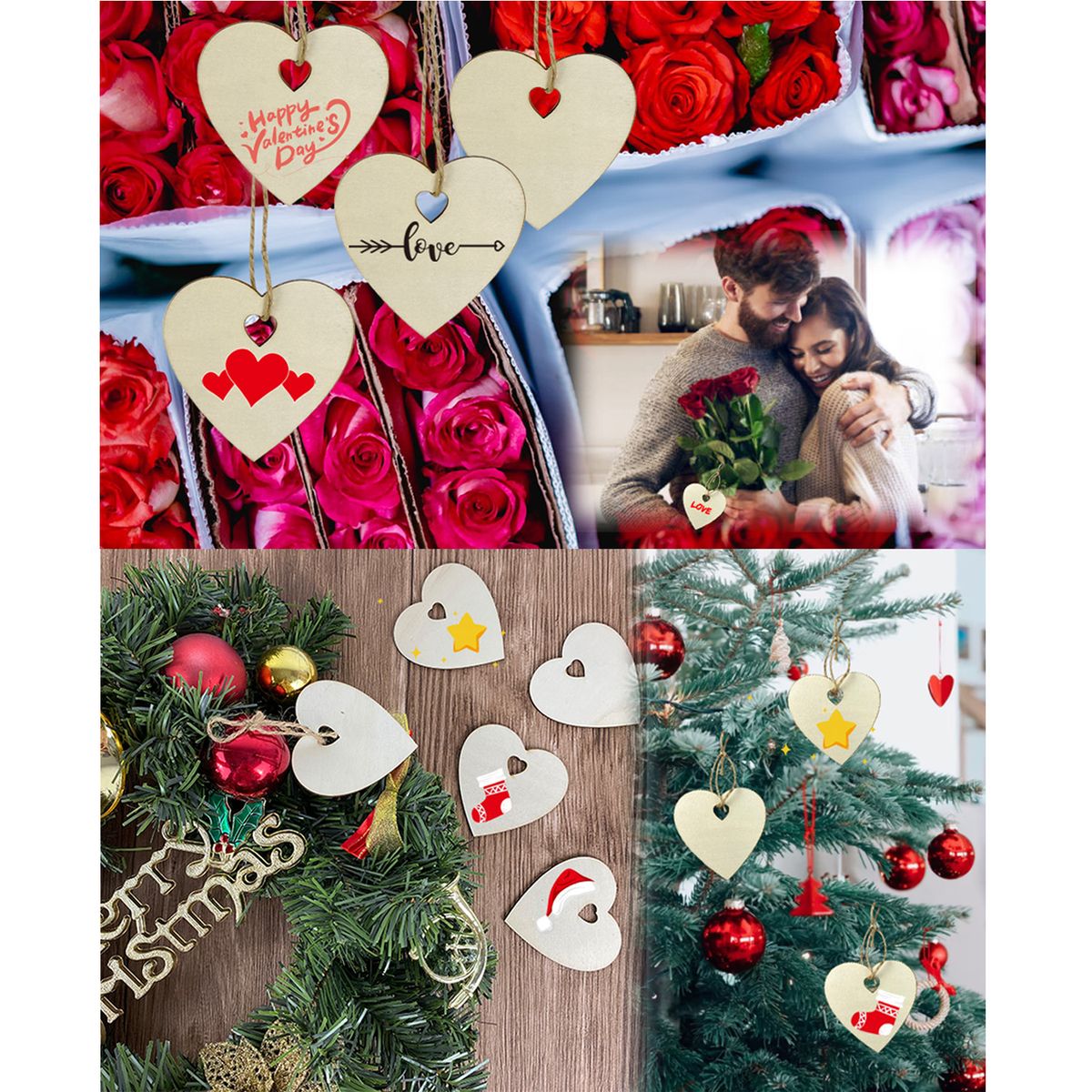 Cart In Mart 60Pcs Wooden Heart Blank Wood Slices Craft DIY