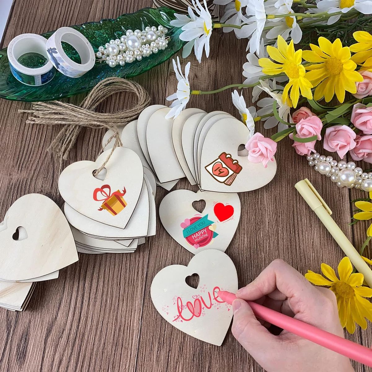Cart In Mart 60Pcs Wooden Heart Blank Wood Slices Craft DIY