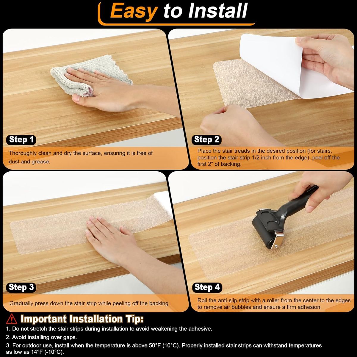 Cart In Mart 15 Pack Clear Non-Slip Stair Tape Traction Grip To Tubs Boats-76x15cm
