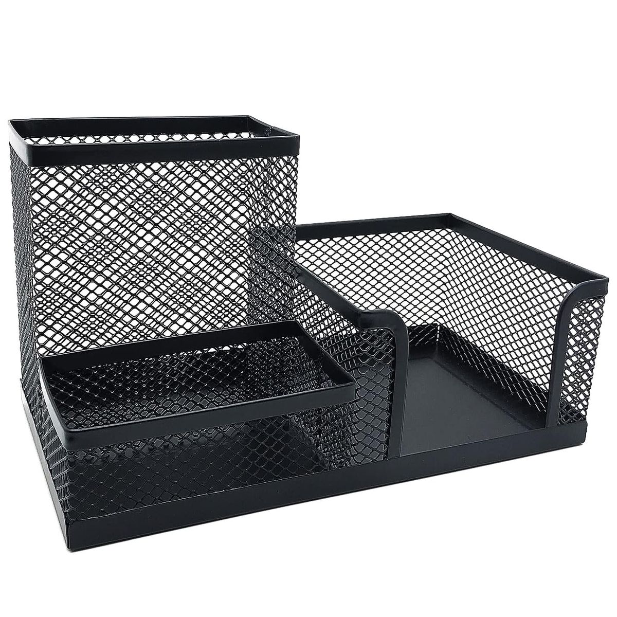 Cart In Mart Mesh Desk Organisers Pencil Pen Holder For Office- 3 Compartments-Black