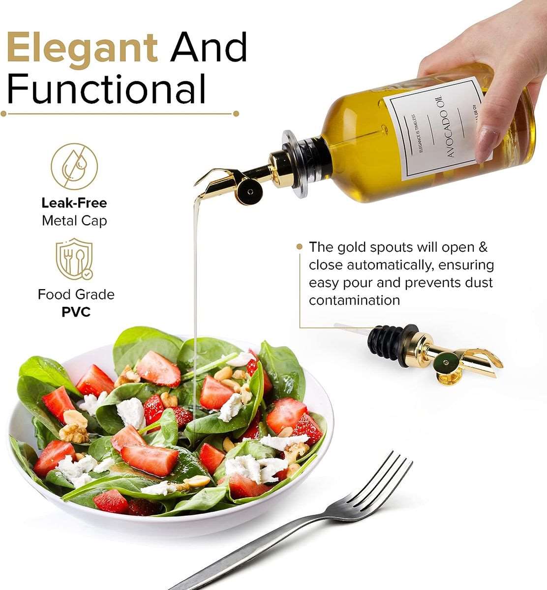 2 Pack Glass Olive Oil and Vinegar Dispenser Coffee Syrup Bottle Set - 500ml