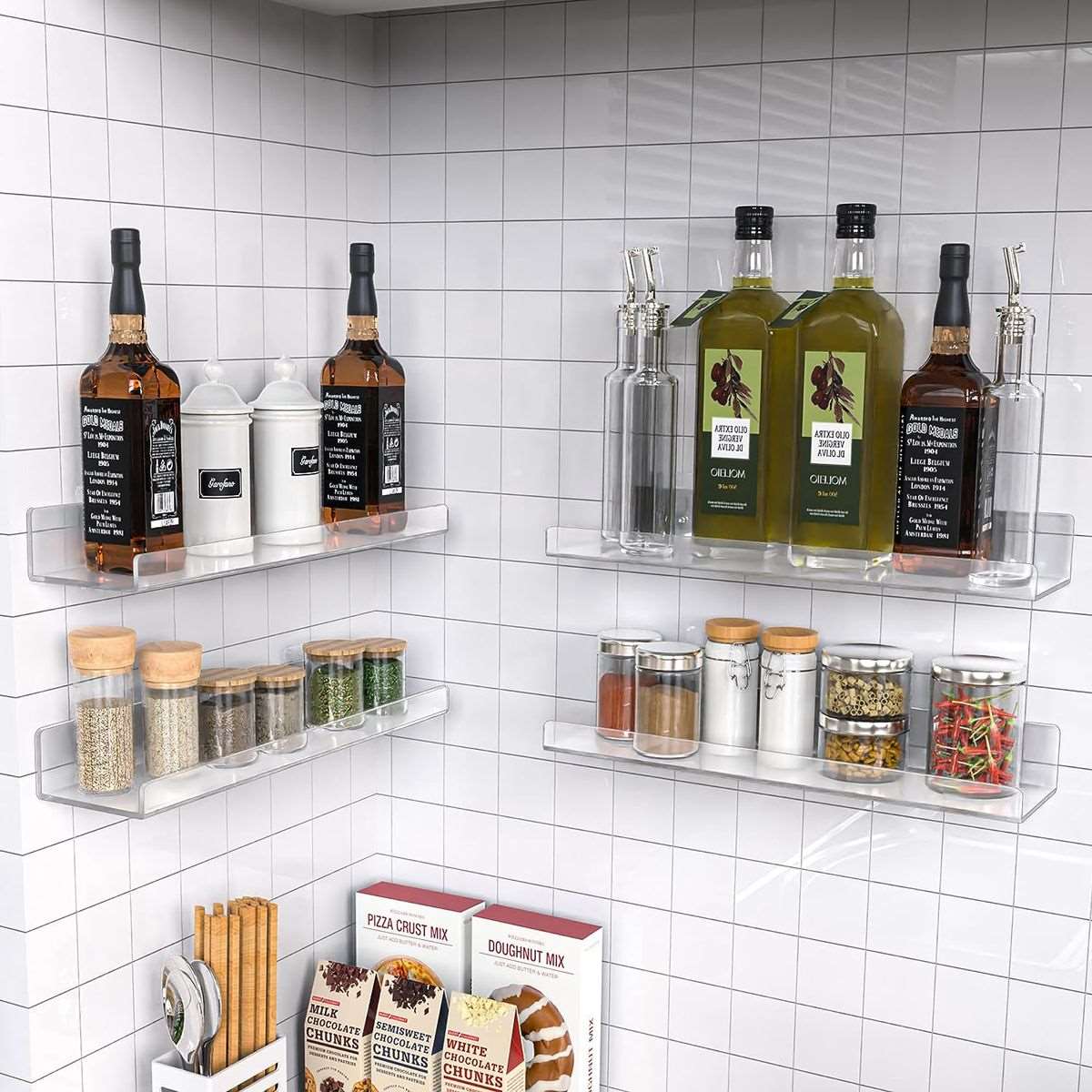 4 Pack Clear Acrylic Shelves For Wall Storage Decor DIY Floating Shelf