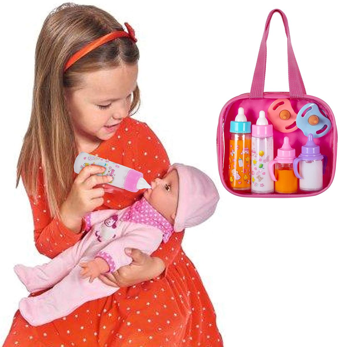 Cart In Mart Pretend Play Magical Baby Doll Milk Feeder Bottles Toy Set For Girls - 7 Piece