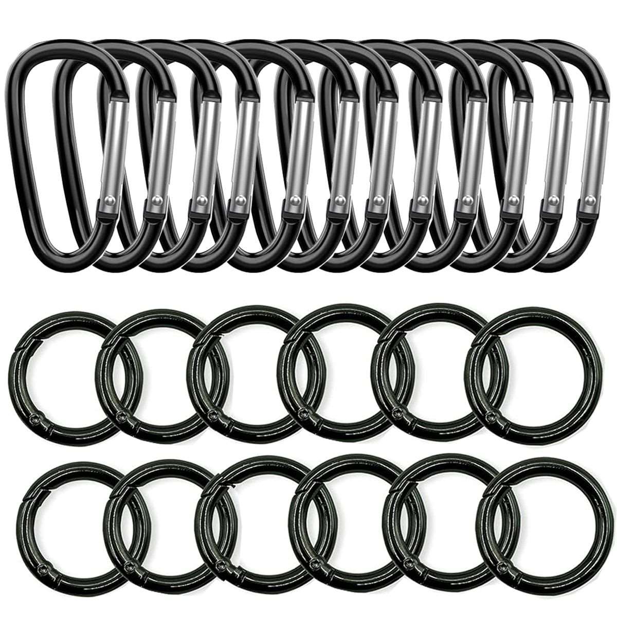 24 Pack Carabiner D Ring & O Rings Clip Keychain Purse Snap Hooks