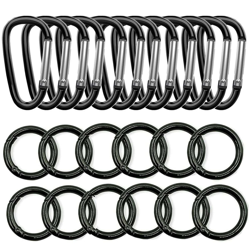 24 Pack Carabiner D Ring & O Rings Clip Keychain Purse Snap Hooks