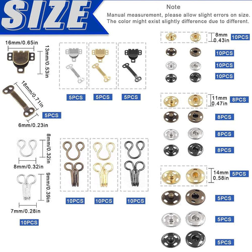 152 Piece Sewing Hooks and Eyes Closure Set 3 Styles