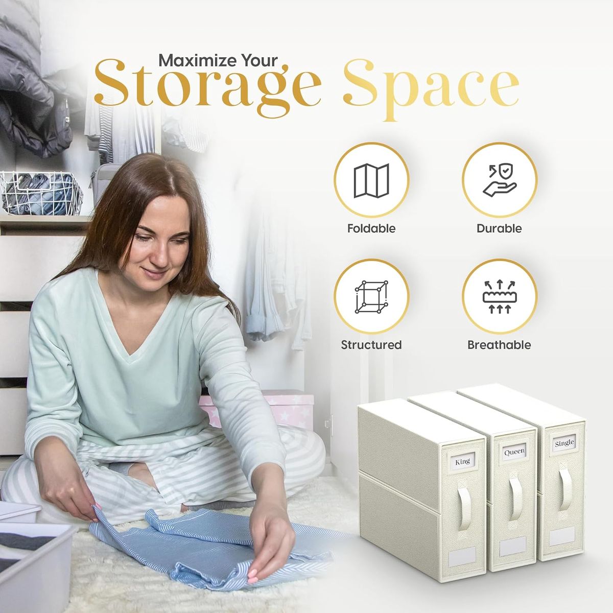 Bed Sheet Organisers & Storage For Linen Closet Foldable - 6 Pack - Beige (XL)| Cart In Mart