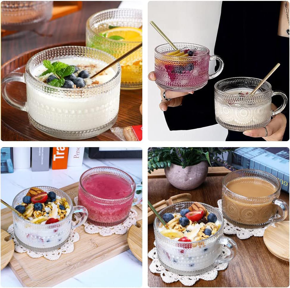 Cart In Mart 2 Pack Vintage Glass Coffee Mugs Overnight Oats Container Gift Set