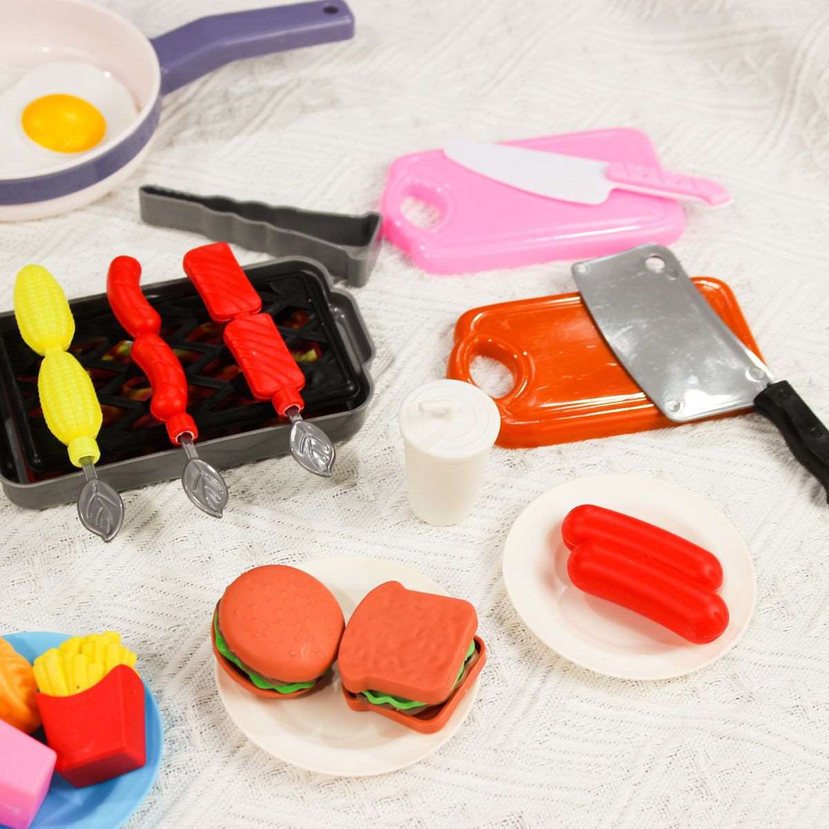 64 Piece Pretend Play Kitchen Fruit Food Cutting Set Toys Pot Stove