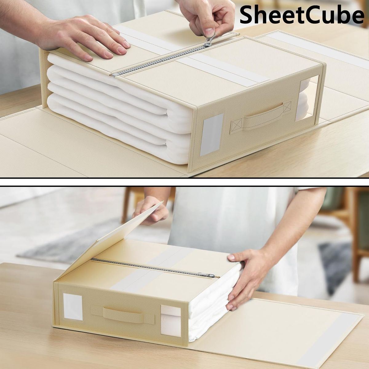 Bed Sheet Organisers & Storage For Linen Closet Foldable - 6 Pack - Beige (XL)| Cart In Mart